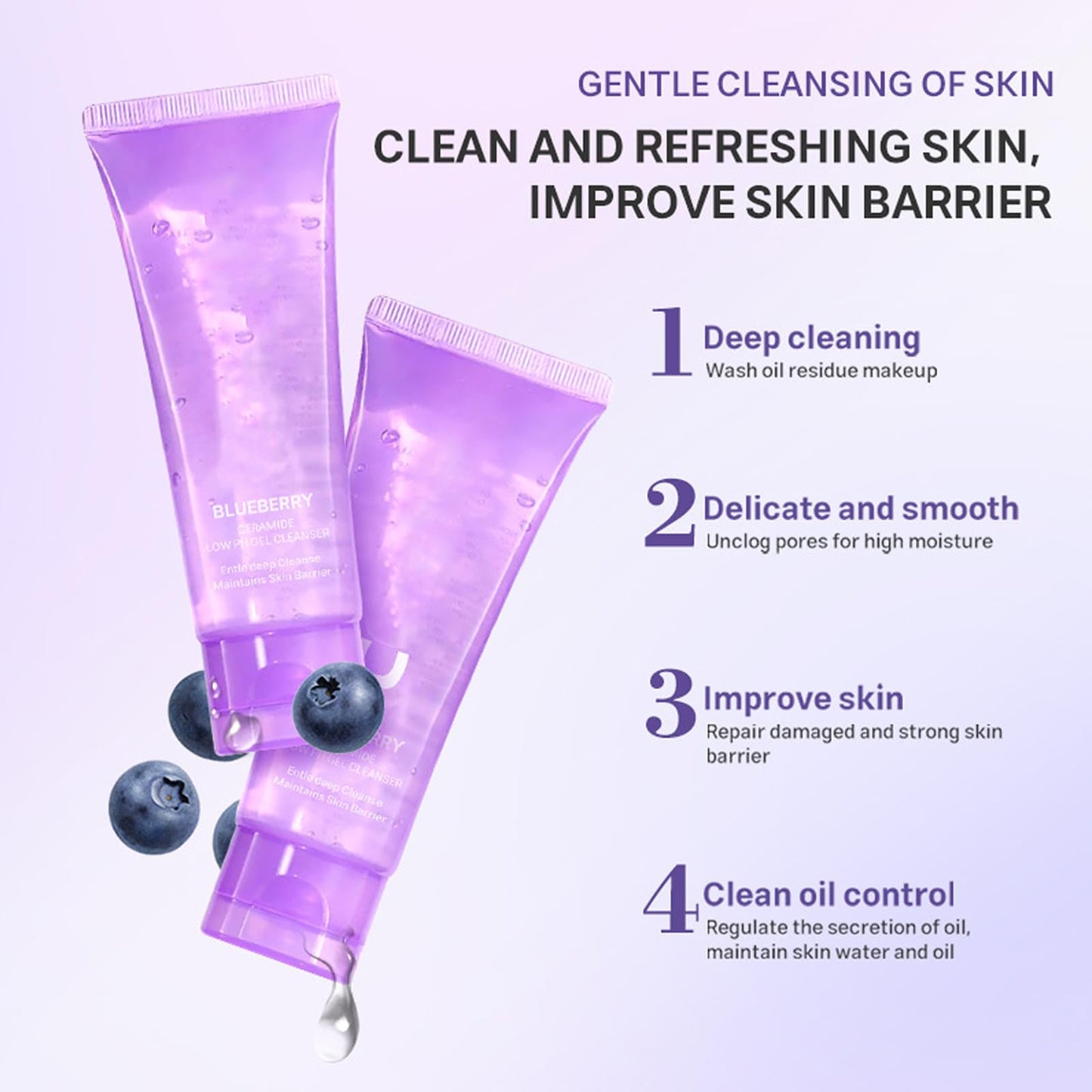 Gentle Face Cleanser, Hydrating Facial Cleanser for Sensitive Skin with Blueberry,Ceramides and Asiatica Cartel, Barrier Repair Hydrating Face Wash for Dry Skin,Oil Skin and Sensitive Skin