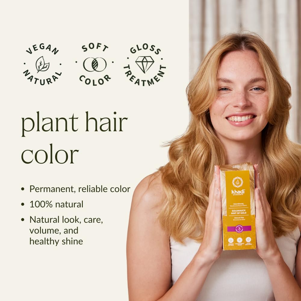 khadi HINT OF GOLD Natural Hair Color - Hair Color for shiny golden shimmer, golden blonde to brilliant copper - 100% herbal & natural - 3.5 oz