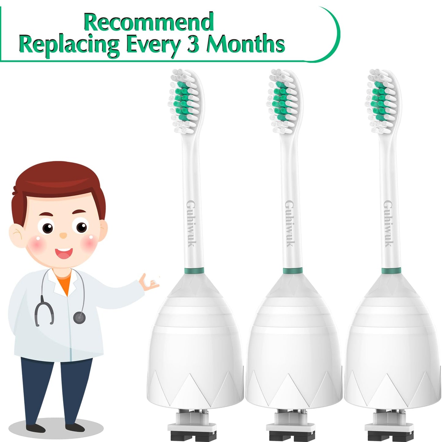 Guhiwuk Replacement Toothbrush Heads Compatible with Philips Sonicare E-Series, Essence, Advance, CleanCare, Elite and Xtreme Screw-on Electric Phillips Brush Handles, 6 Pack