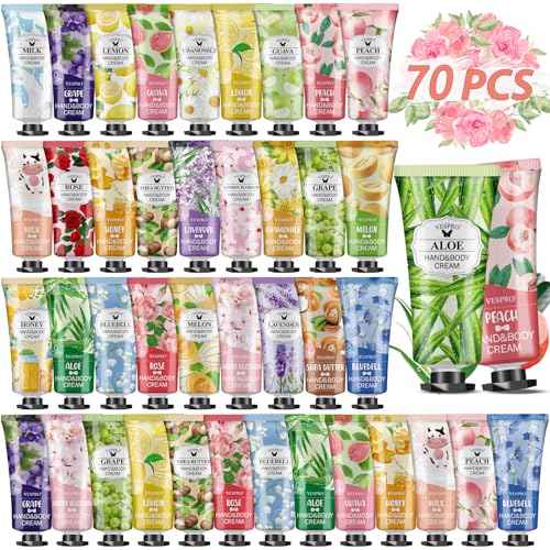VESPRO 70 Pack Hand Cream Set, Stocking Stuffers for Women, Christmas Gifts, Bulk Hand Lotion Travel Size for Dry Cracked Hands, Mini Hand Lotion for Bridal Shower Gifts and Bridesmaid Gifts