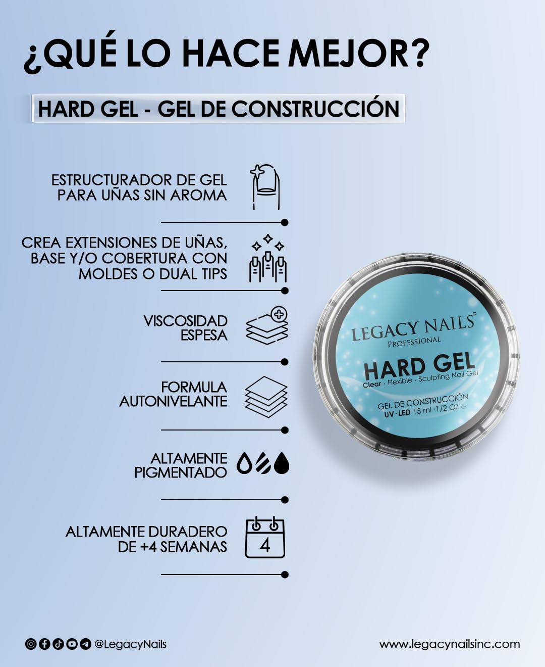 Legacy Nails Hard Builder Gel - Sculpt And Build Nail Extensions - Improve Damaged or Weak Nails - Lightweight, Strong and Long-wear - Professional Quality (Susy)