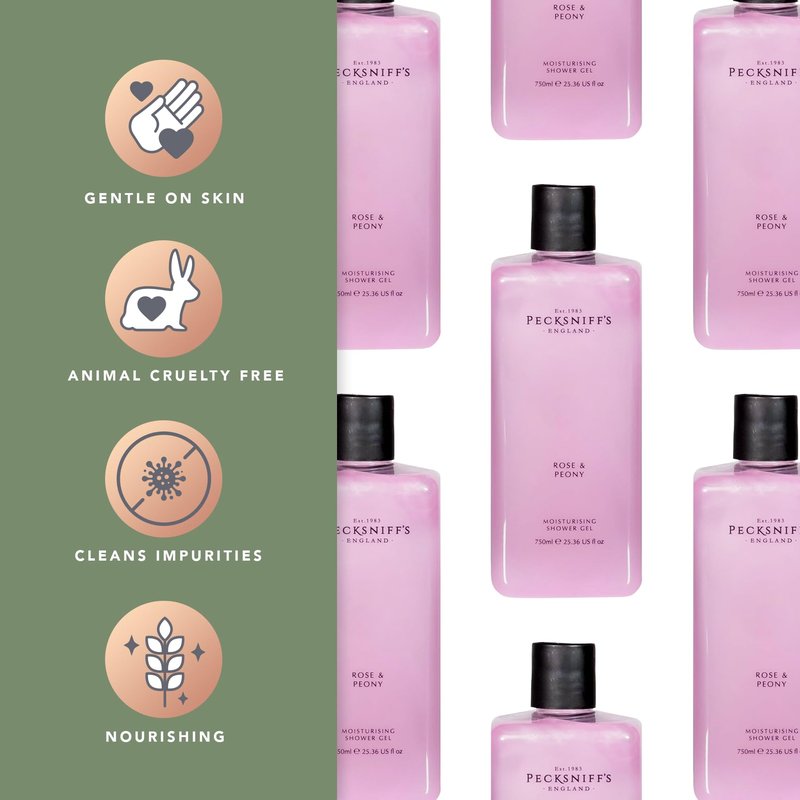 Pecksniff's Rose & Peony Moisturizing Shower Gel | 750ml / 25.36 Fl Oz