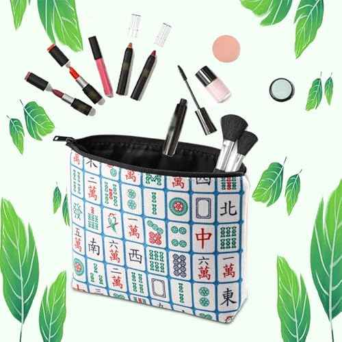 PXTIDY Lucky Mahjong Tiles Makeup Bag Mahjong Board Game Storage Bag for Mahjong Lover Mahjong Player Zipper Pouch