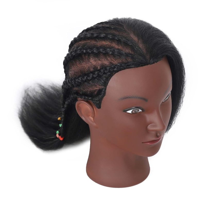 16-Inch Mannequin Head - 100% Human Hair Training Manikin for Hairdressing & Makeup | Black