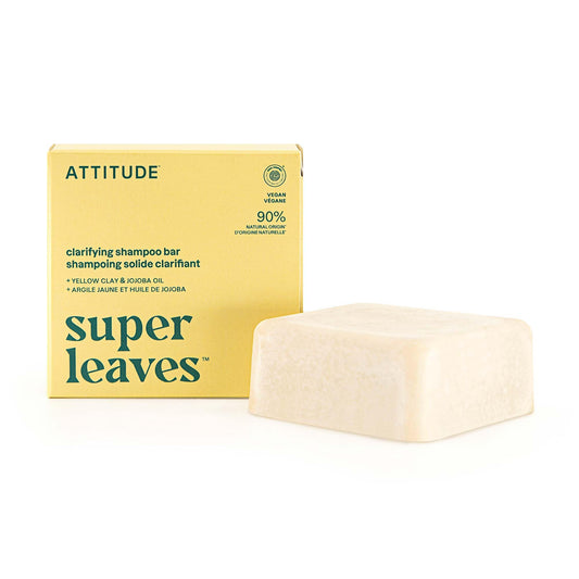 ATTITUDE Clarifying Shampoo Bar, Natural Origin, for Greasy and Oily Hair, Jojoba Oil & Yellow Clay, EWG Verified & Clean ingredients, Vegan, Earl Grey & Fresh Cucumber Scent, 4 Oz