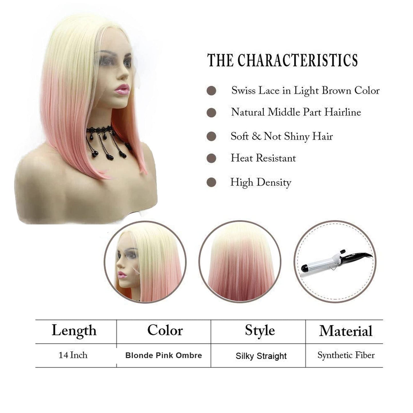AFBeauty Pink Blonde Short Wigs for Black Women Rainbow Bob Lace Front Wig Handmade Lace Frontal Pastel Real hair Wigs Glueless Synthetic Heat Resistant Cosplay Makeup Daily Ladies Drag Anime 14 Inch