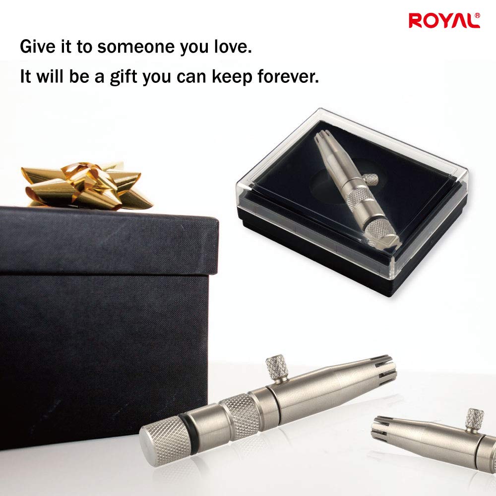 ROYAL [Made in Korea] Premium Manual Nose Hair Trimmer for Men Silver Bullet, Battery-Free, Stainless Steel Rotary Blade Grooming Tool, Waterproof, Safe & Painless with Patented Mechanism, ET-3