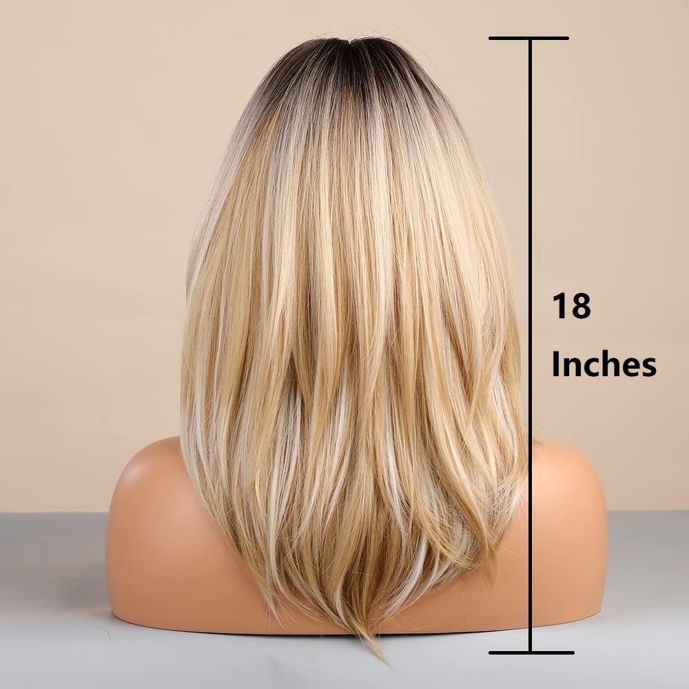 Tumhorn Long Layered Blonde Wigs for Women Synthetic Hair Wig with Bangs Natural Wavy Heat Resistant Wigs for Daily Party Use