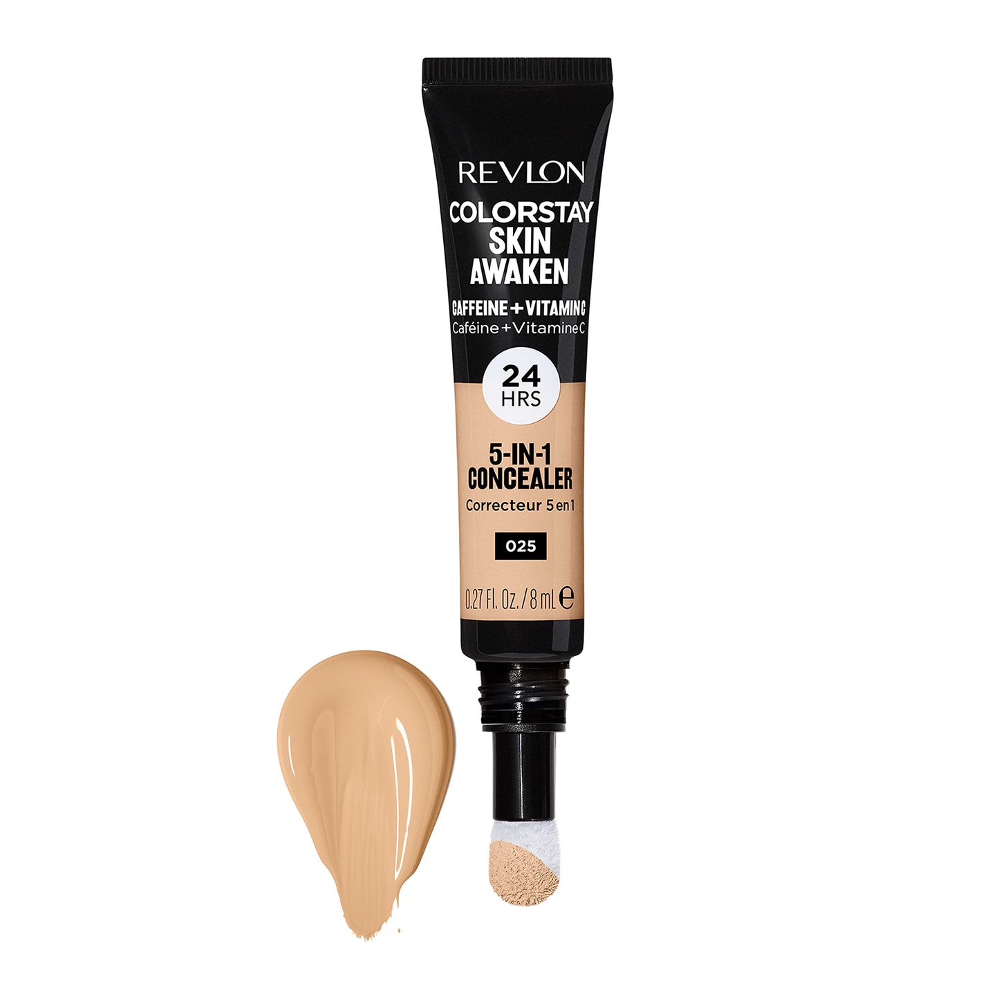 Revlon ColorStay Skin Awaken 5-in-1 Concealer, Lightweight, Creamy Longlasting Face Makeup with Caffeine & Vitamin C, For Imperfections, Dark Circles & Redness, 025 Light Beige, 0.27 Fl Oz