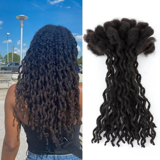 Curly Wave Loc Extensions Human Hair 0.4cm&0.6cm width 6-18inch 10,30 strands 100% human hair locs extensions for men women Handmade Permanent Dread Extensions0.6cm 12inch 10strands