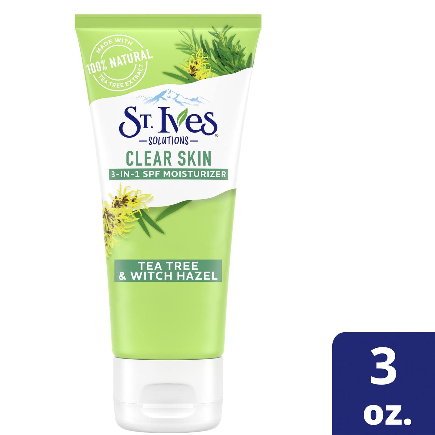 St. Ives Clear Skin Lotion - 3-in-1 SPF 25 Face Moisturizer for Acne-Prone Skin | Lightweight Daily Lotion with Tea Tree & Witch Hazel, 3 Fl Oz