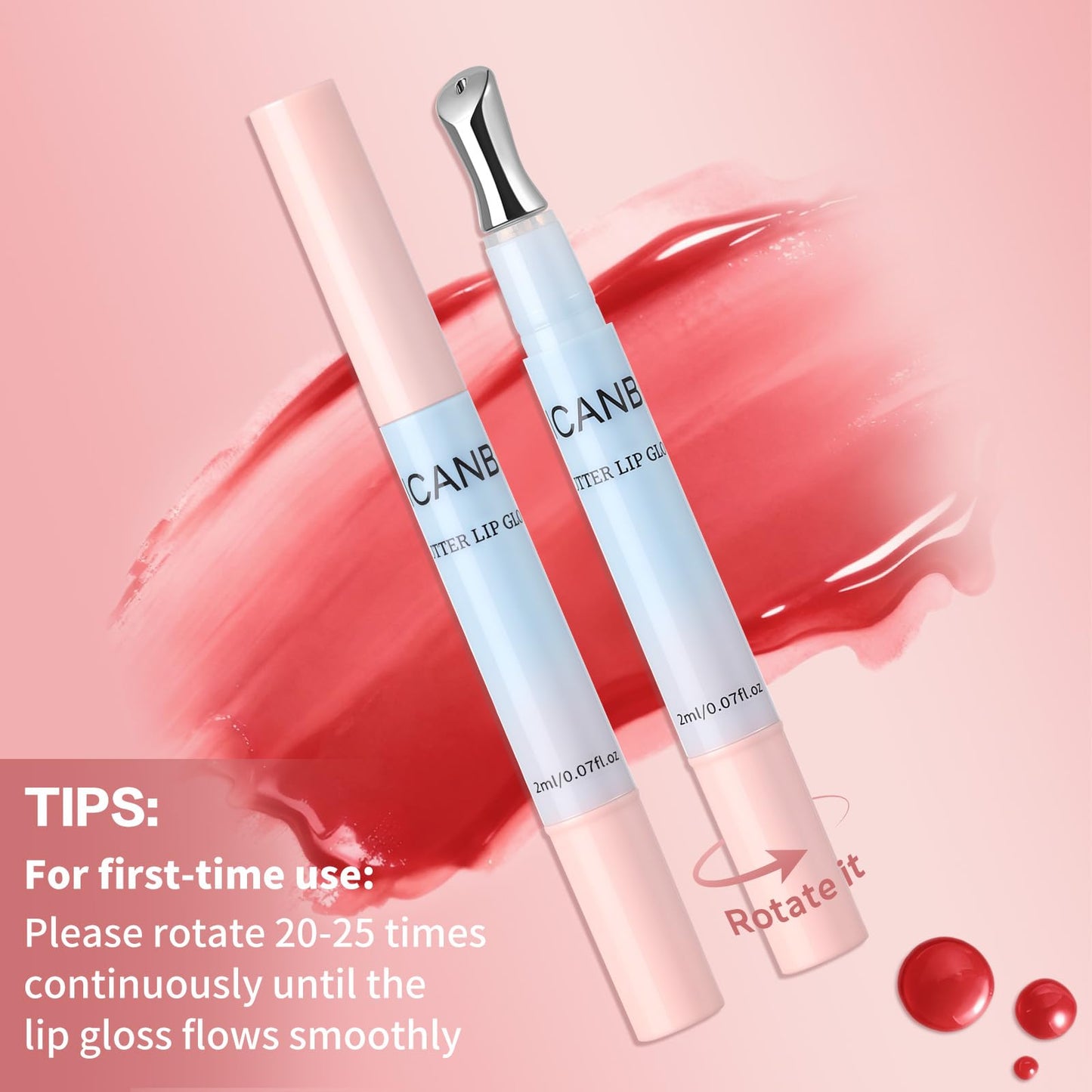 UCANBE Butter Lip Gloss, Hydrating & Moisturizing Lipgloss with Metal Tip, Lightweight, Non-Sticky, Smooth, Nourishing for High-shine Finish(05 Watermelon)