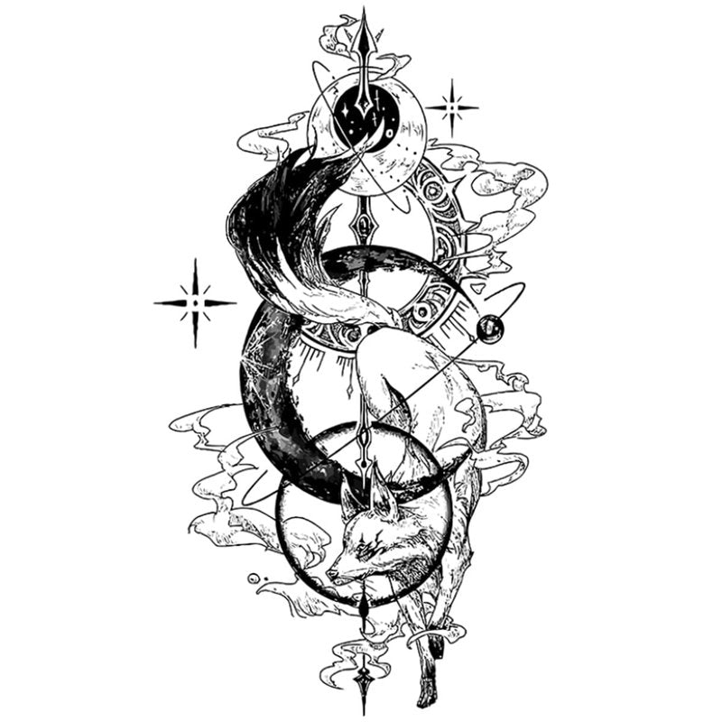INKARTLINK Tattoo Tech, 2 Sheets Extra-Large Semi Permanent Tattoo, Adult Art Design Temporary Tattoos, Lasts 1-2 Weeks, Waterproof, Realistic Look, No Adhesive, No Reflection (Fox God Design)