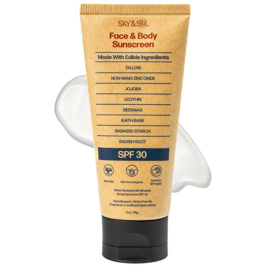 Sky and Sol Natural Mineral Sunscreen SPF 30 - Reef Safe, Water Resistant, Fragrance-Free | 3 oz
