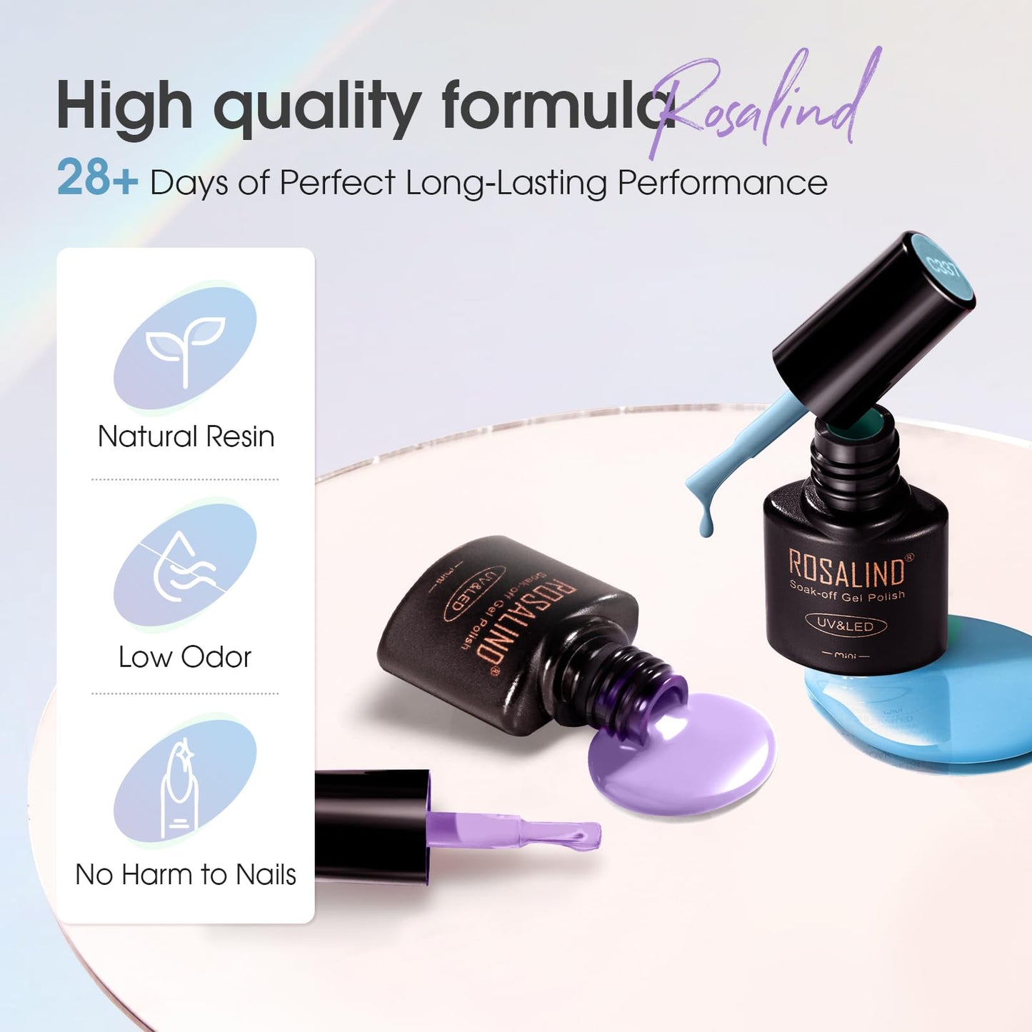 ROSALIND 42 Pcs Gel Nail Polish Set, 38 Colors All Seasons Nail Polish Set Colorful Begginer Kit with Base Coat & Glossy/Matte/Glitter Top Coat, Gel Nail Art Manicure Salon DIY Gifts