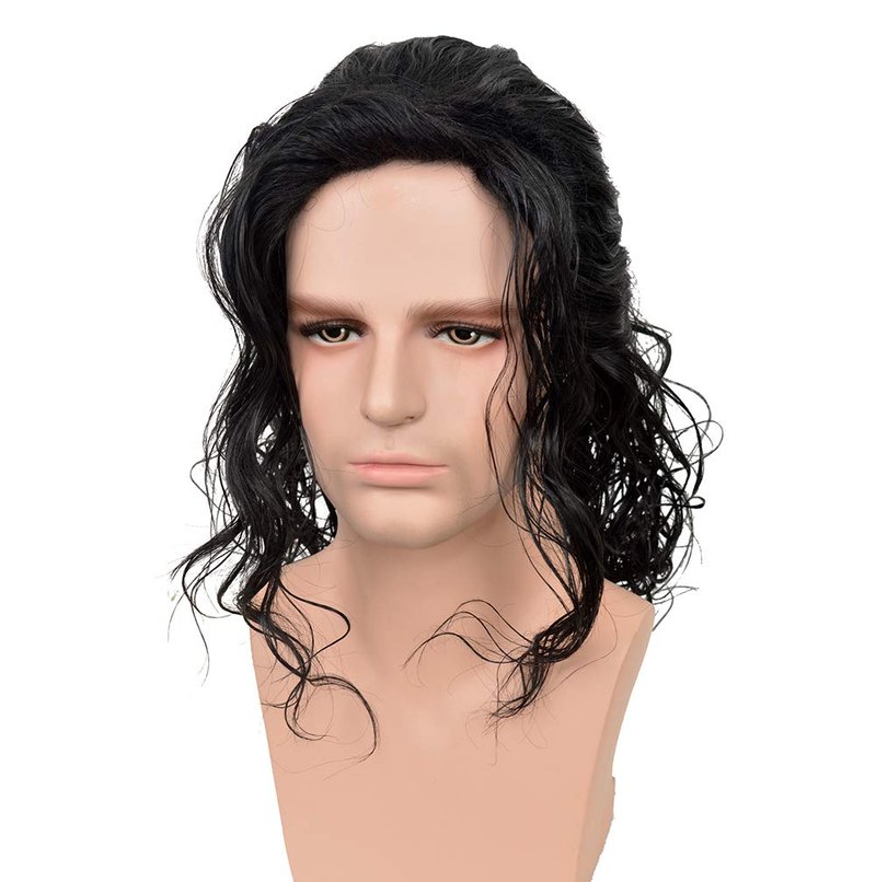 SiYi 80S Disco Wig for Men,Long Wavy Black Rocker Style Punk Metal Sytle Costume Wig for Men