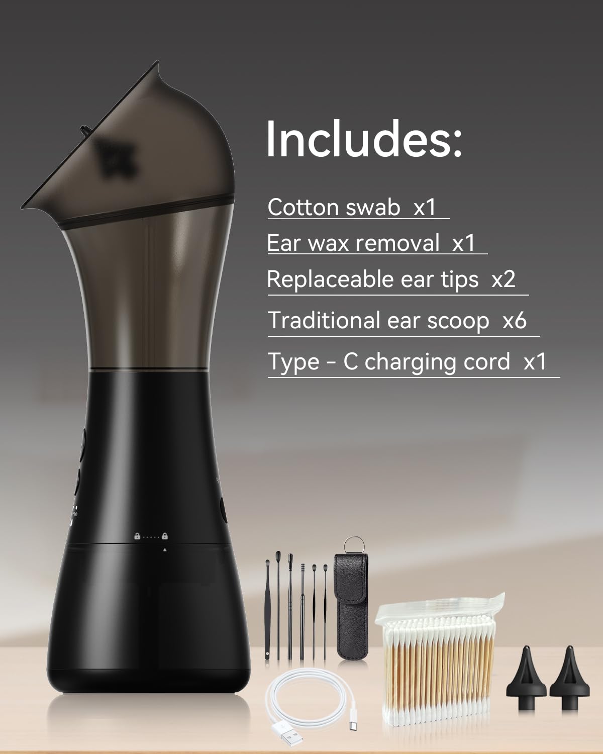 Ear Wax Removal Kit with Integrated Waste Tank, Safe Water Ear Cleaner with Temperature Sensor, 4 Pressure Modes for Varying Earwax Levels – Effective Smart Electric Ear Cleaning for Family Use