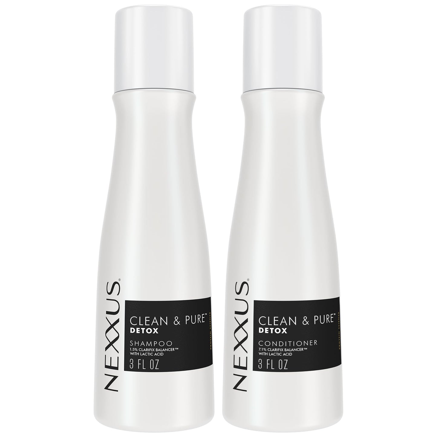 Nexxus Clean & Pure Shampoo and Conditioner, Travel-Size (6 Sets, 12 Bottles), Elastin Protein & Marine Minerals Purify & Detox, 3 Oz Ea
