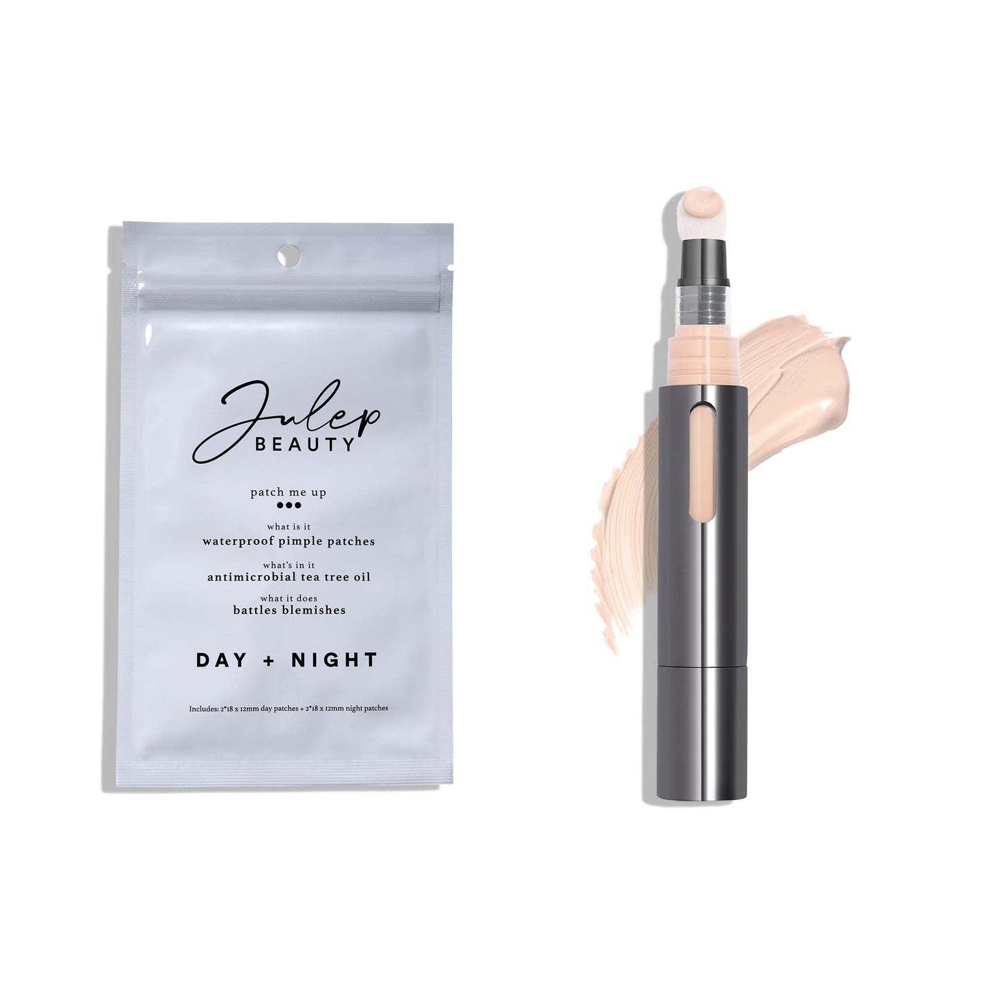 Julep Skin Perfecting Duo (2pc set) - Julep Patch Me Up Waterproof Pimple Patches 72 pcs & Cushion Complexion Concealer & Corrector Stick Infused with Turmeric & Hyaluronic Acid - Alabaster 100