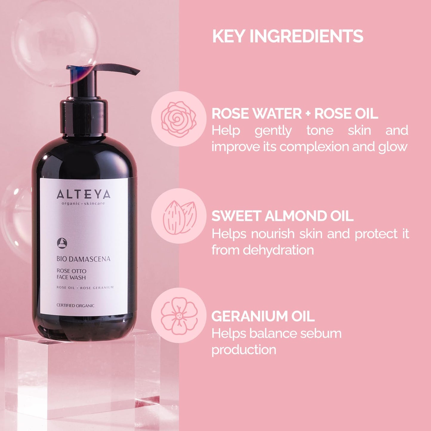 Alteya Organics Face Wash USDA Certified Organic Skin Care 8.5 Fl Oz