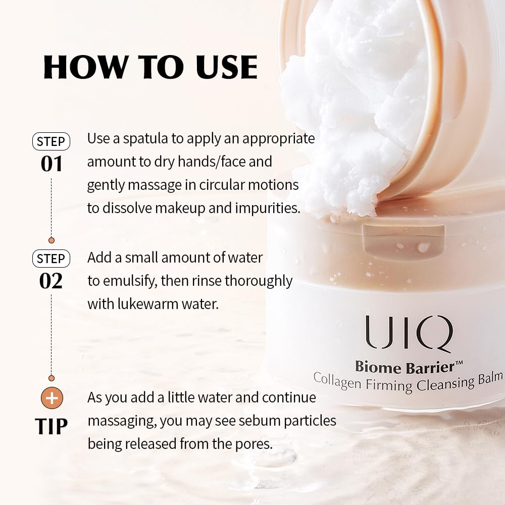 UIQ Biome Barrier Collagen Firming Cleansing Balm, Deep Pore & Waterproof Makeup Remover, Microbiome Skincare, 100ml / 3.38 fl.oz