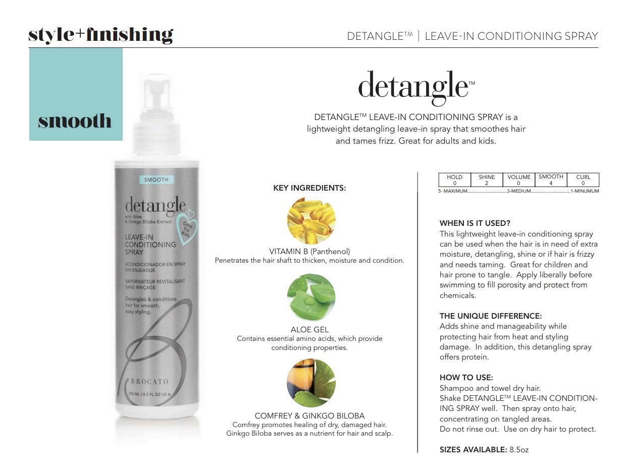 Brocato Detangle Leave In Conditioner Spray, 8.5 oz | Hair Detangler & Conditioning Spray for Women to Smooth Hair | Tame Frizz & Provide Sun & Heat Protection | Detangling Products for All Hair Types