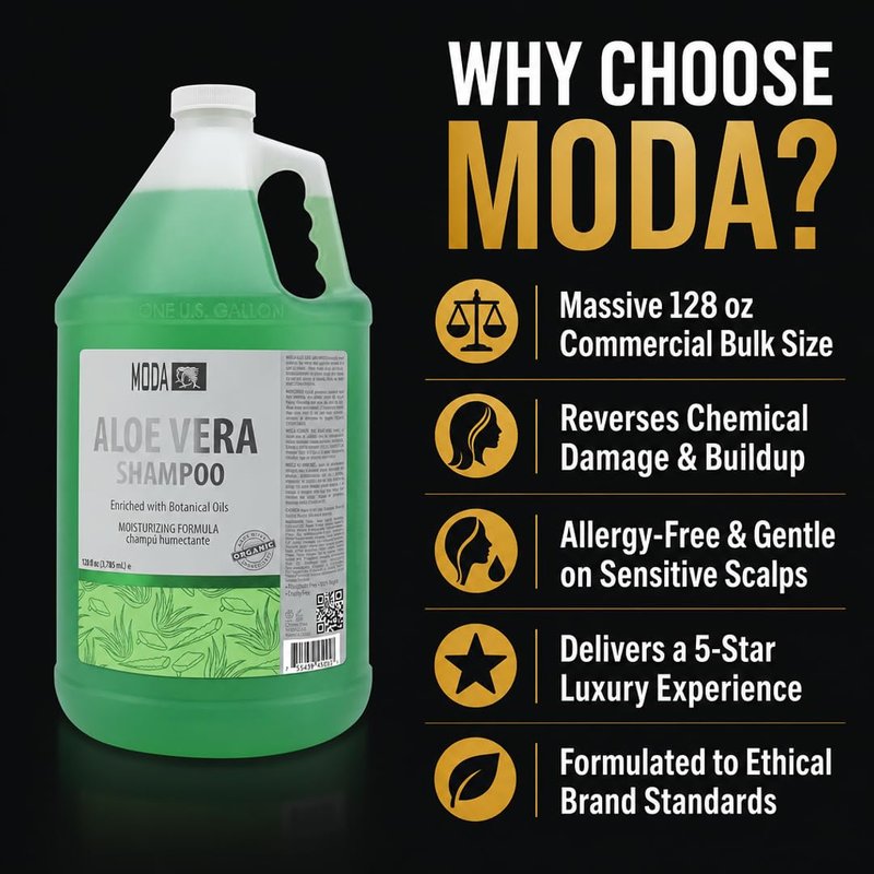 MODA Shampoo - Moisturizing Shampoo for All Hair Types - 128Oz, Professional - Deeply Cleanses and Conditions, Strengthens, Restores and Shine your Hair (Aloe Vera)