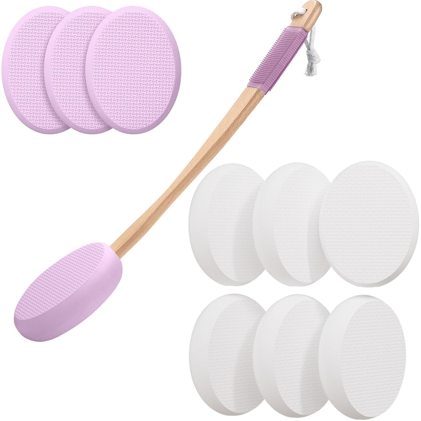 Purple Lotion Applicator for Back - 4 Replaceable Pads & Long Handle | Moisturizer & Sunscreen Application Tool