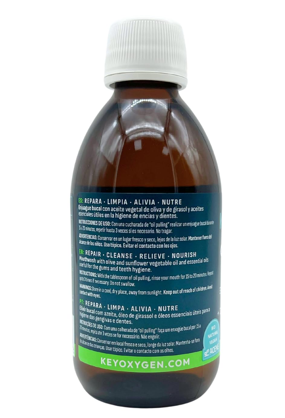 Keyoxygen Ozonated Pulling Oil for Teeth and Gums | Ozone Infused Organic Extra Virgin Olive and Sunflower Oils with Dental Essential Oils | Fluoride-Free Mouthwash for Adults, 8.5 fl. oz.