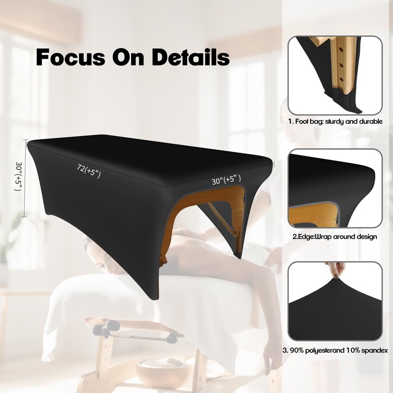 KIDOACOW Black Lash Bed Cover Massage Table Cover Protector with Cut-Out for Leg Room， Stretch Rectangular Table Cover for 6FT Eyelash/Spa/Message Bed （72"X30"X30" (Black 2 Pcs)