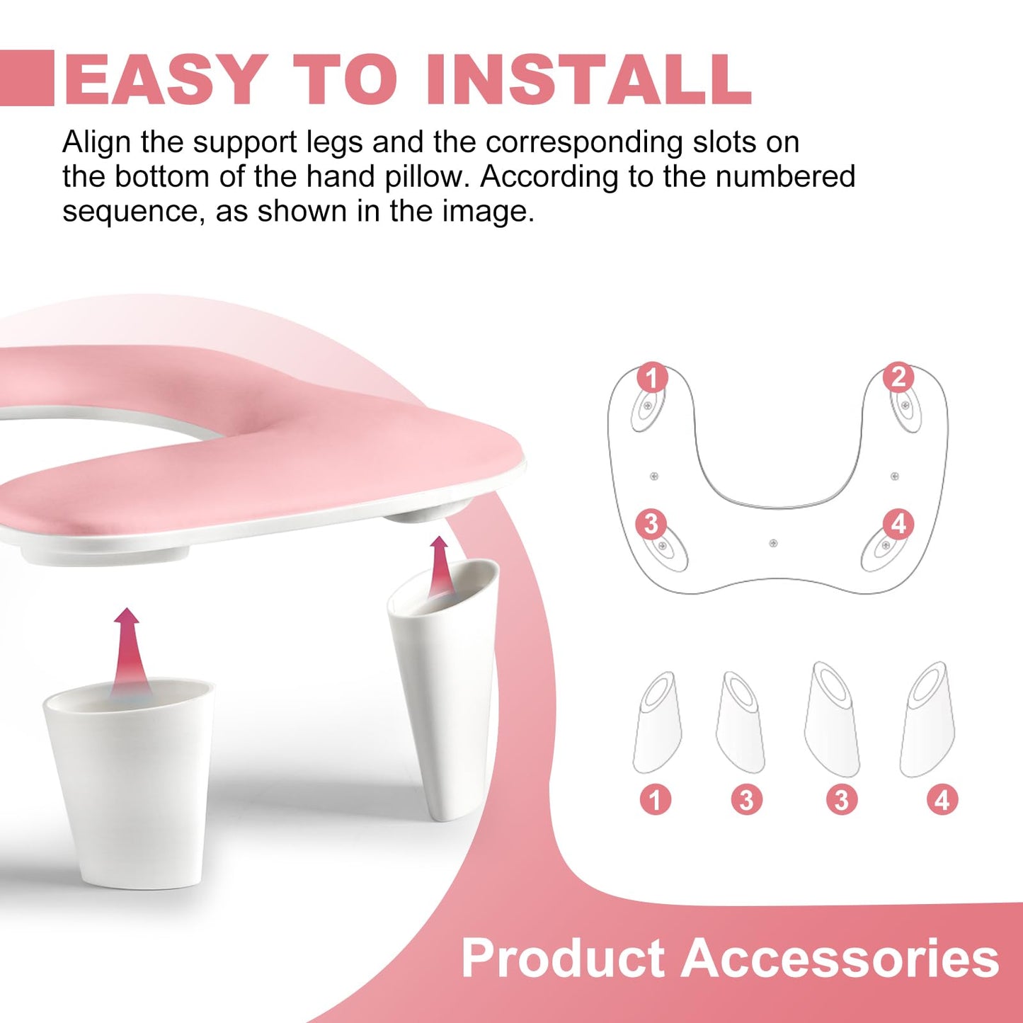 Nail Arm Rest for Nail Tech, U-shaped Manicure Hand Rest Stand, Luxurious Big Microfiber PU Leather Armrest for Clients-Pink