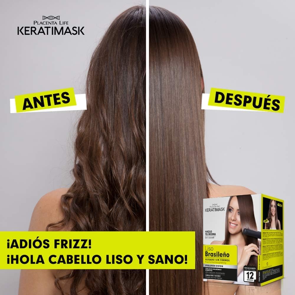 PLACENTA LIFE KERATIMASK Brazilian Straightening Kit with Keratin and Hyaluronic Acid - Keratin Treatment- Get a perfect smooth,shiny and silky- Formaldehyde FREE,(Pack of 2)