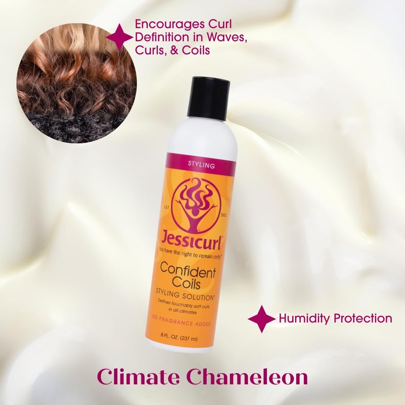 Jessicurl, Confident Coils Styling Solution, No Fragrance Added, 8 Fl oz. Curl Cream for Humidity Control and Frizz Control, Curly Hair Products, Styling Cream