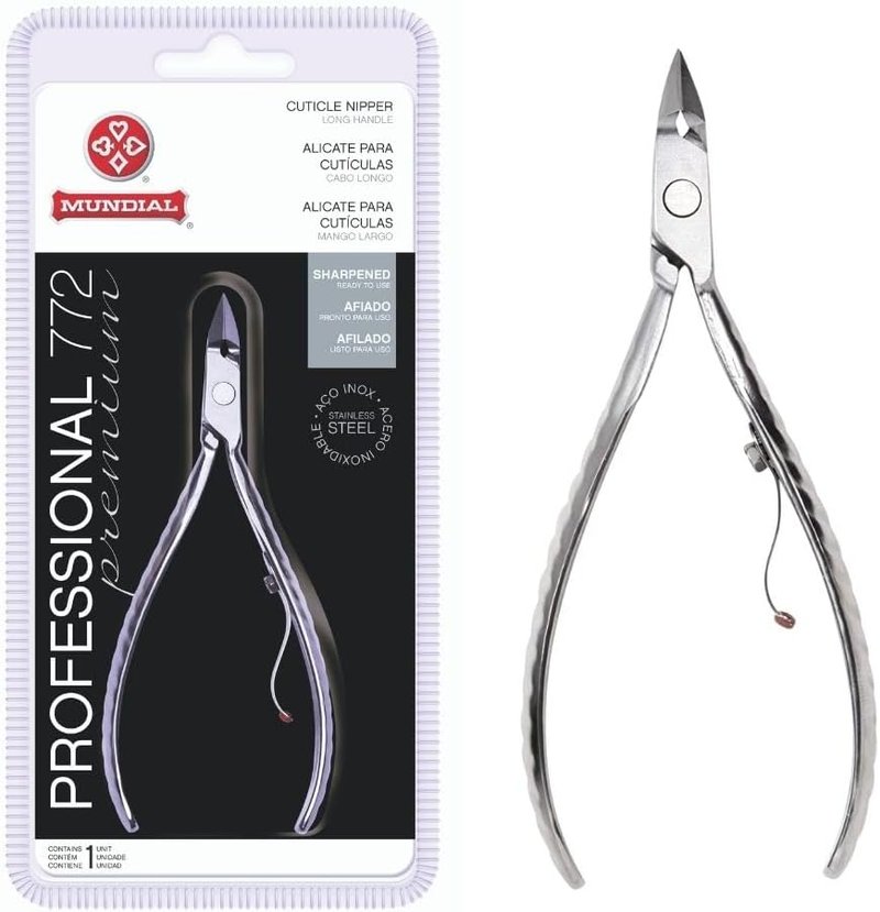 Professional Cuticle Nipper - Mundial 772 PR Stainless Steel Trimmer for Manicure & Pedicure | Long Handle, Pack of 2