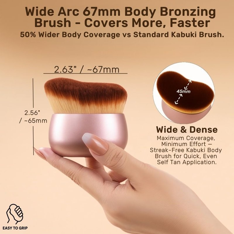 GOERTI Self Tanner Brush – Extra Large Kabuki Applicator for Self Tanning, Sunless Tanning & Body Foundation | Streak-Free Arc Design for Flawless Full Coverage on Legs, Arms, Back, Chest, Face & Feet