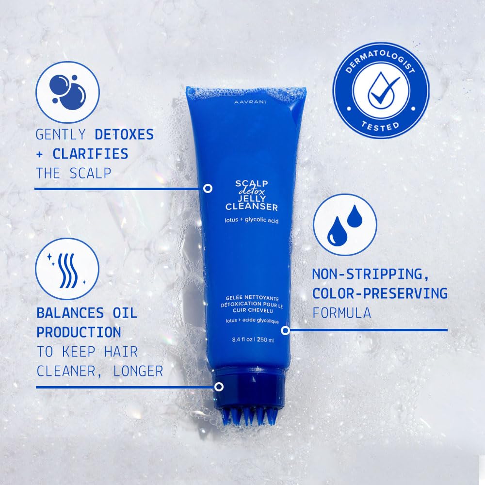 AAVRANI Scalp Detox Jelly Cleanser Tea Tree Shampoo – Clear Buildup, Excess Oil & Residue for Oily Roots – With Scalp Scrub Applicator – Hydrating Shampoo for Gentle, Color-Safe, Sulfate-Free Care