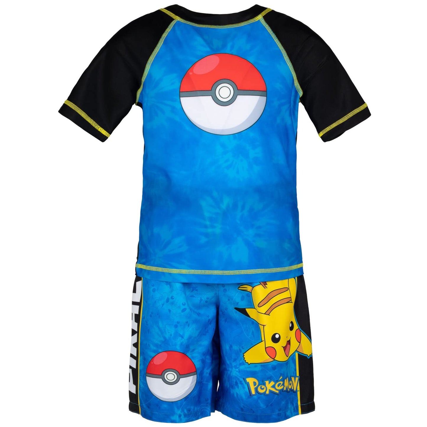 Pokemon Pikachu Big Boys Rash Guard and Swim Trunks Outfit Set Blue 10-12