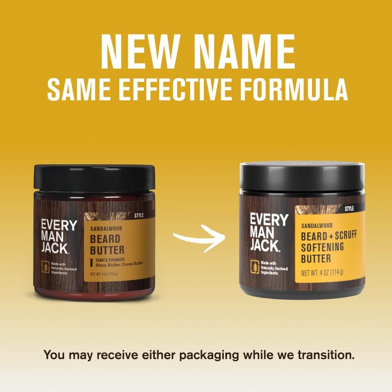 Every Man Jack Beard Softening Butter - Hydrates & Styles Dry Beards | Subtle Sandalwood Fragrance - 4 oz (2 Pack)