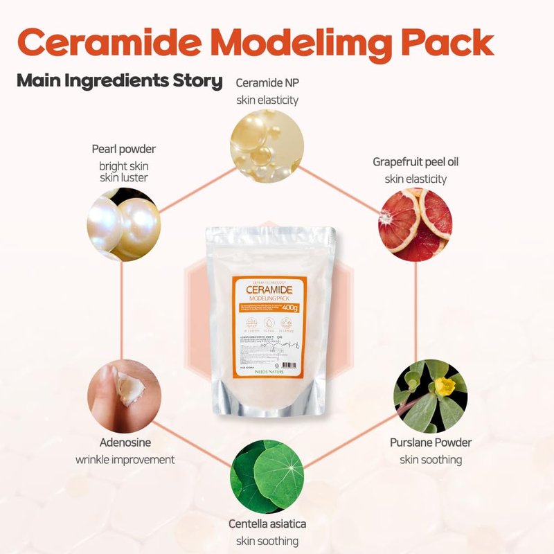 Modeling Mask with Ceramide for Face – NEEDS NATURE | Moisturizing & Barrier Repair Peel-Off Rubber Mask | Korean Skincare | Home Spa Treatment | 400g Powder Pack with Mixing Tools