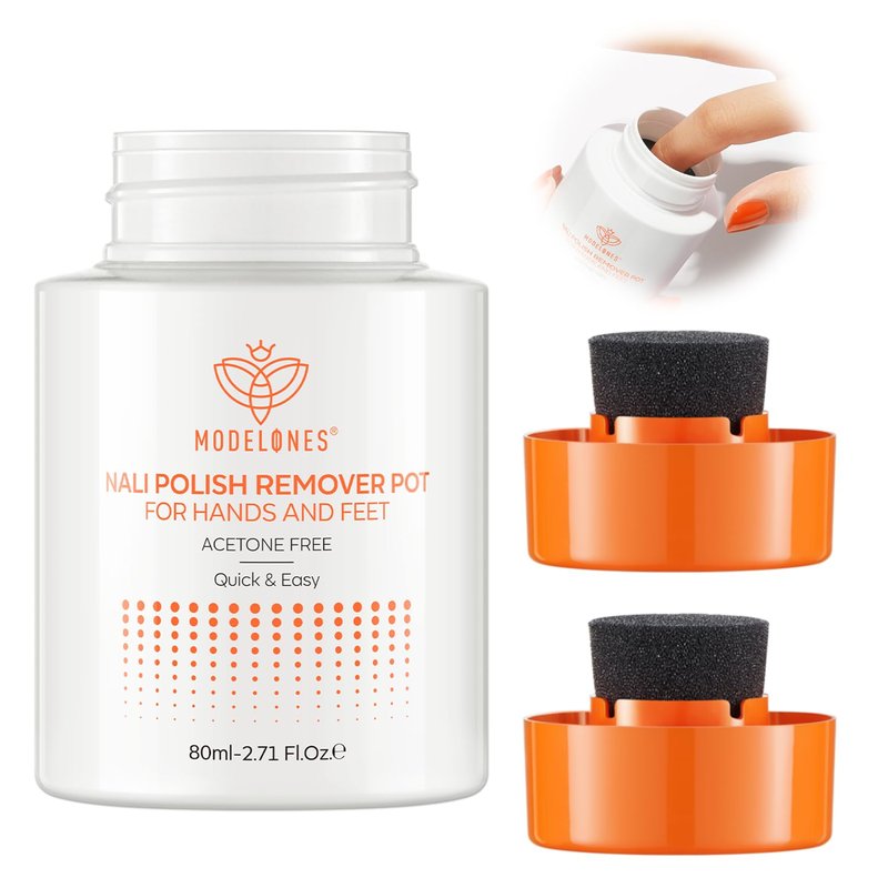 Modelones Acetone-Free Non-Drying Nail Polish Remover Pot with Jojoba Oil and Extra Sponge-Top Lid, Fingernail Polish Removal Gentle Formula for Salon & Home Nail Art 3.52 Fl Oz