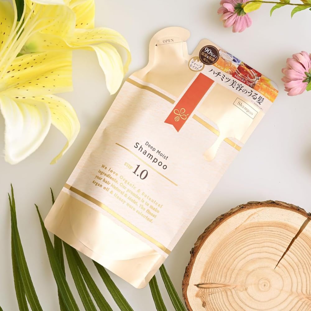 MENBLY Deep Moist Shampoo Refill Pouch 350ml - Moisturizing Honey Shampoo with Argan Oil for Dry Hair - Contains Manuka, Acacia & Japanese Honeys - Sulfate & Paraben-Free - Eco-Friendly Option