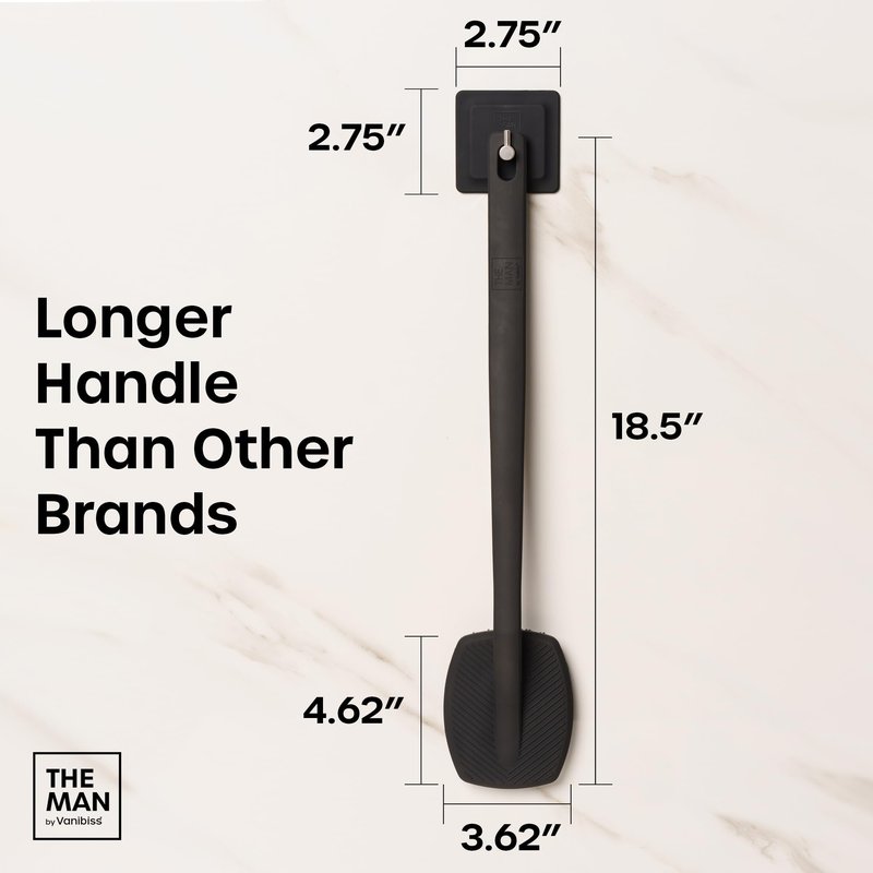 The Man Silicone Back Scrubber for Men - 18.5" Long Handle Shower Brush for Back & Body - Exfoliating Body Scrubber - Quick-Dry Hygienic Silicone with Hook