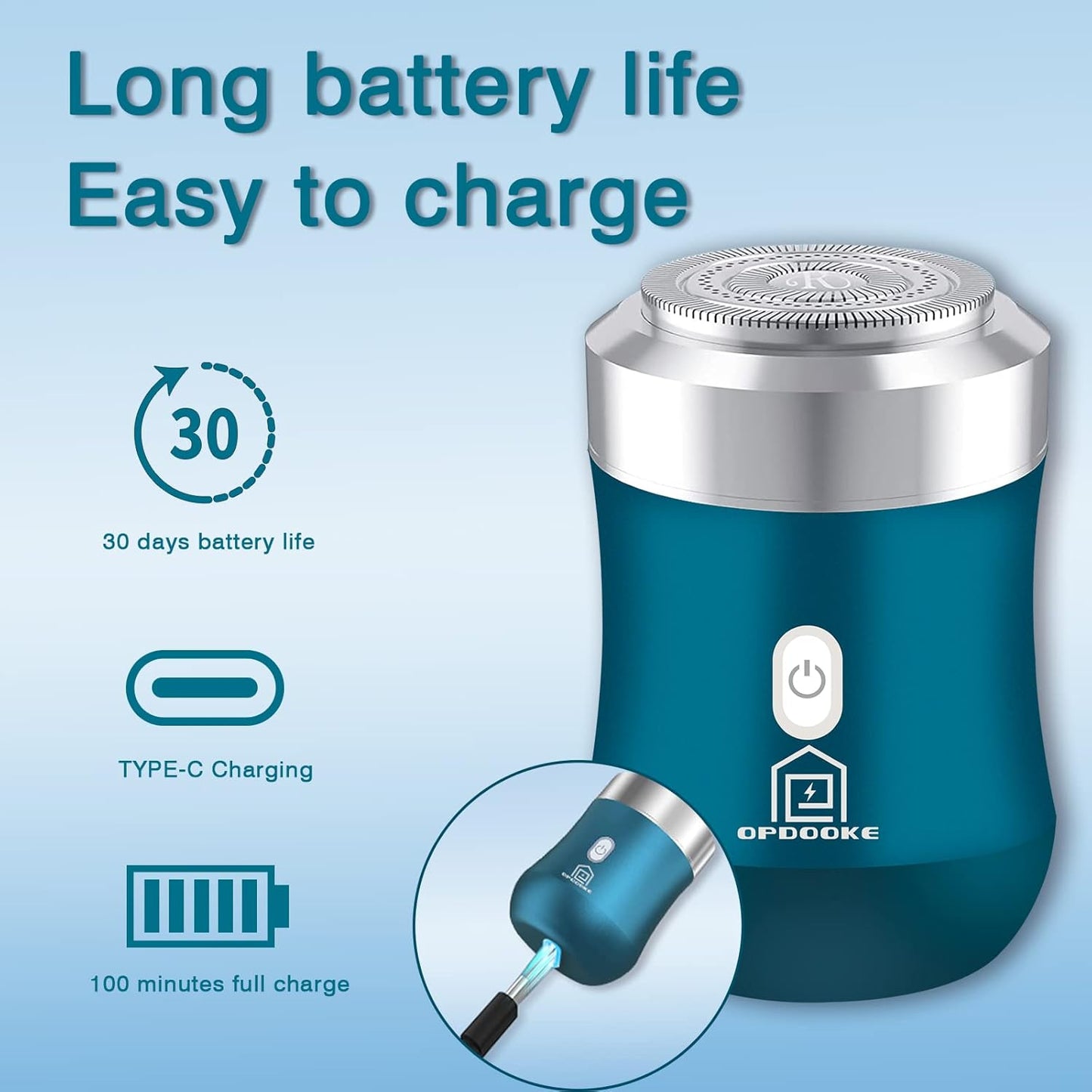 Mini Electric Razor - Wet & Dry Shaver for Men & Women | 30-Day Battery Life, Travel Size, Blue