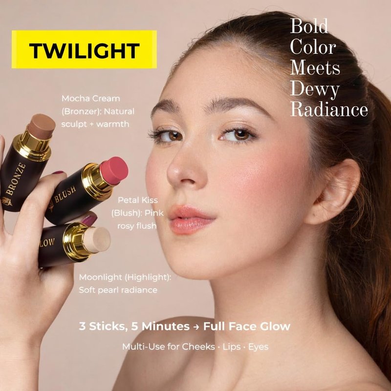 Phoenix Beauty Contour Trio with Cream Blush, Bronzer & Highlighter - Buildable, Pigmented Hydrating Formula with Shea Butter, Vitamin E, Hyaluronic Acid & Squalane; Gift Set (Twilight, Regular Trio)