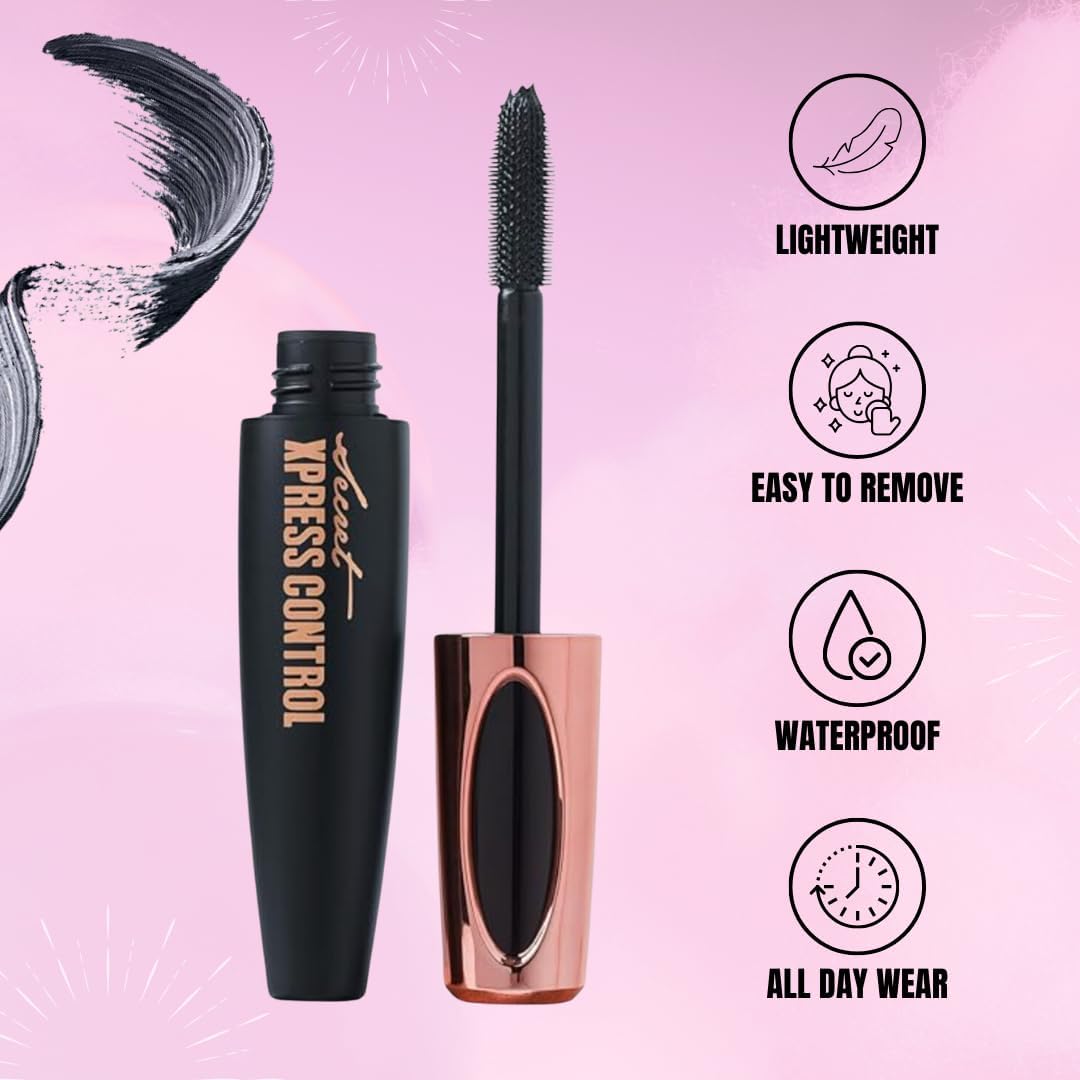 Two Pack: Silk Fiber Mascara 4D, Lengthening and Thickening, Secret Xpress Control - Long Lasting & Smudge-Proof, All Day Exquisitely Full, Long, Thick, Lashes