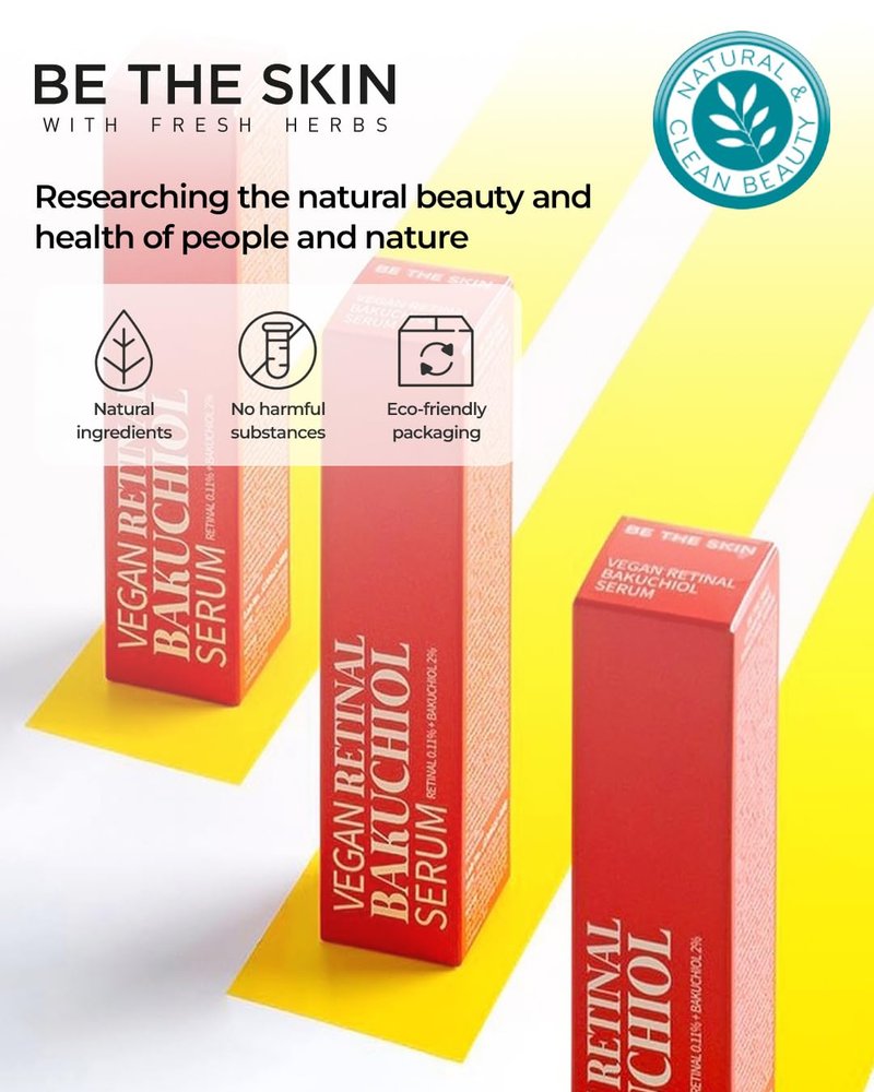 BE THE SKIN Vegan Retinal Bakuchiol Serum - Retinal 1120ppm + Bakuchiol 20000ppm, 5 Peptides & Ceramides, Helps Smooth Look of Fine Lines & Pores | Korean Anti-Aging Night Serum 0.68 oz