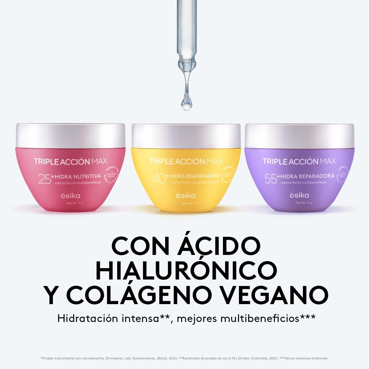 Ésika Crema facial antiarrugas Hidra Nutritiva Triple Acción Max 25+ años con ácido hialurónico y colágeno, 120g