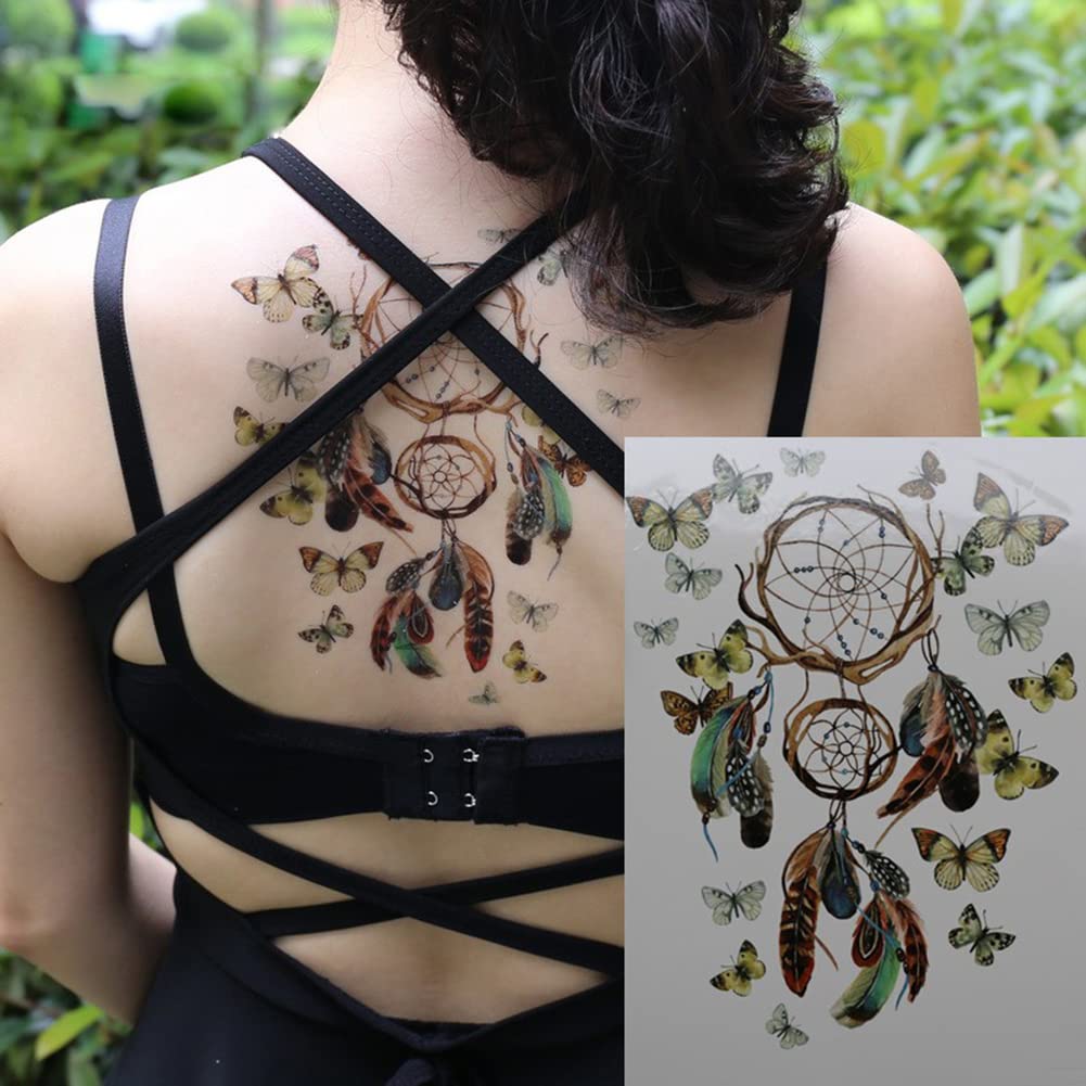 Oottati 6 Sheets Arm Large Temporary Tattoos - Colorful Dream Catcher Dreamcatcher Feather Dragon Bird World Peace