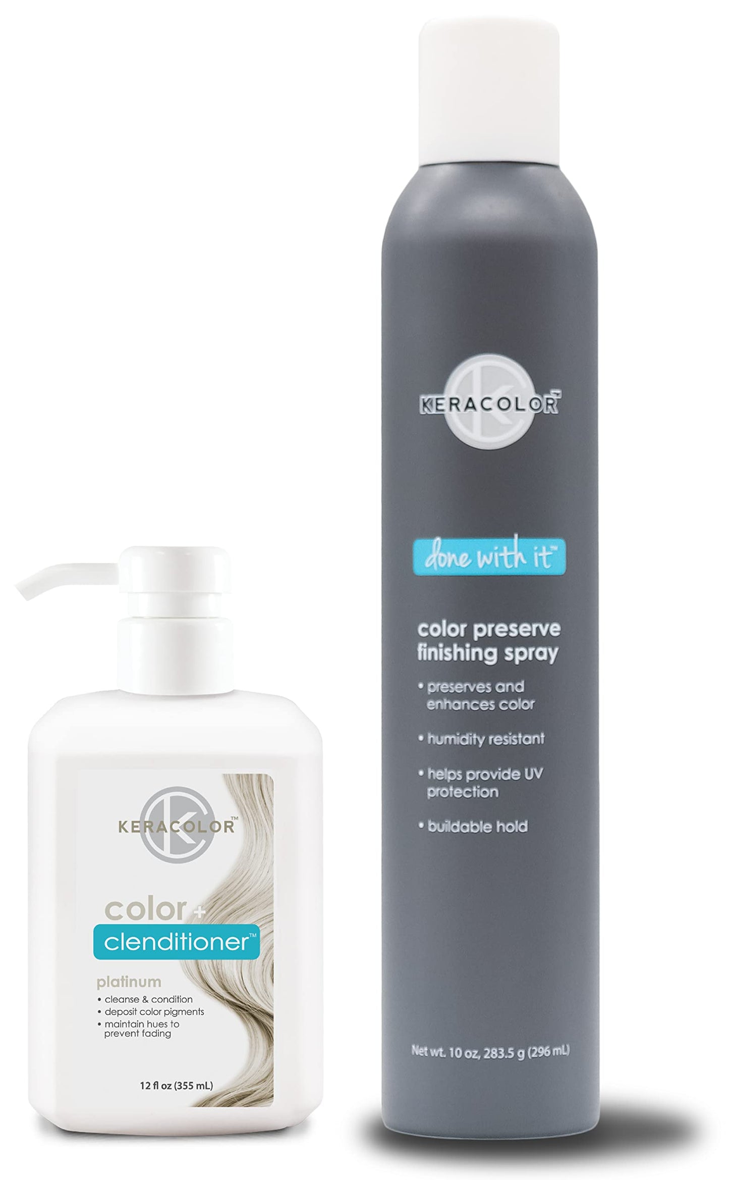 KERACOLOR Kit of 3-in-1 (Cleanse + Conditioner + Color) Platium Semi-Permanent Hair Dye and Finishing Hair Spray 10oz