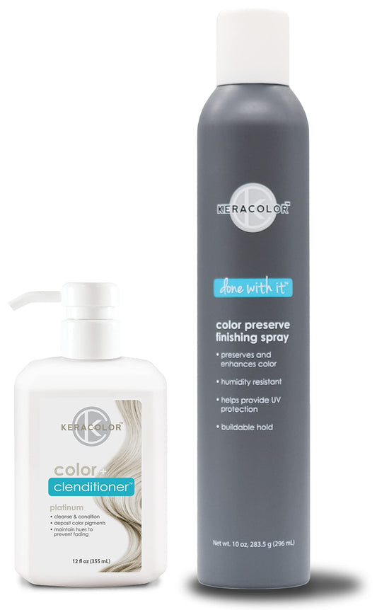 KERACOLOR Kit of 3-in-1 (Cleanse + Conditioner + Color) Platium Semi-Permanent Hair Dye and Finishing Hair Spray 10oz